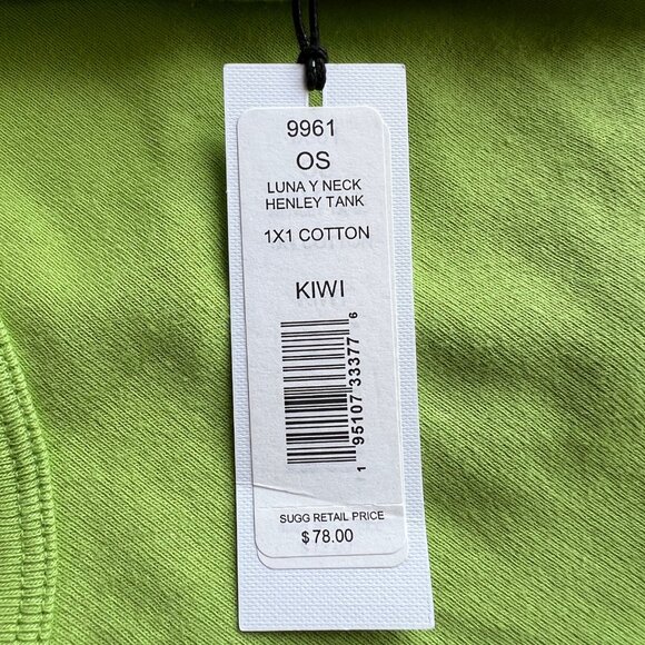 Michael Stars Kiwi Green Luna V-Neck Henley Tank 100% Cotton Made In USA Size OS - Picture 6 of 6